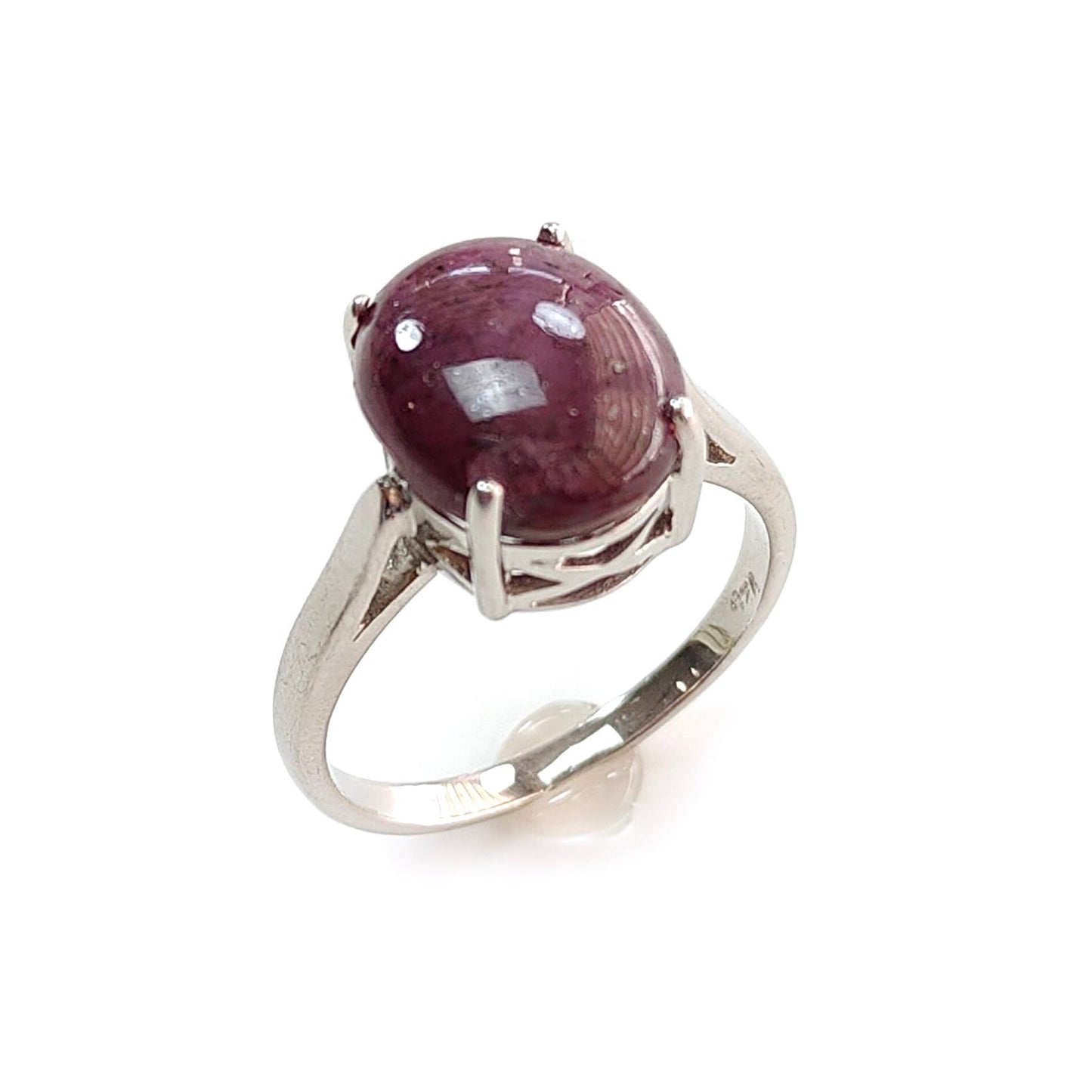 Star Ruby Silver Ring: 4.45gms Natural Untreated Star Ruby Oval Shape Cabochon 925 Sterling Silver Prong Set 8 US Ring | July Birthstone
