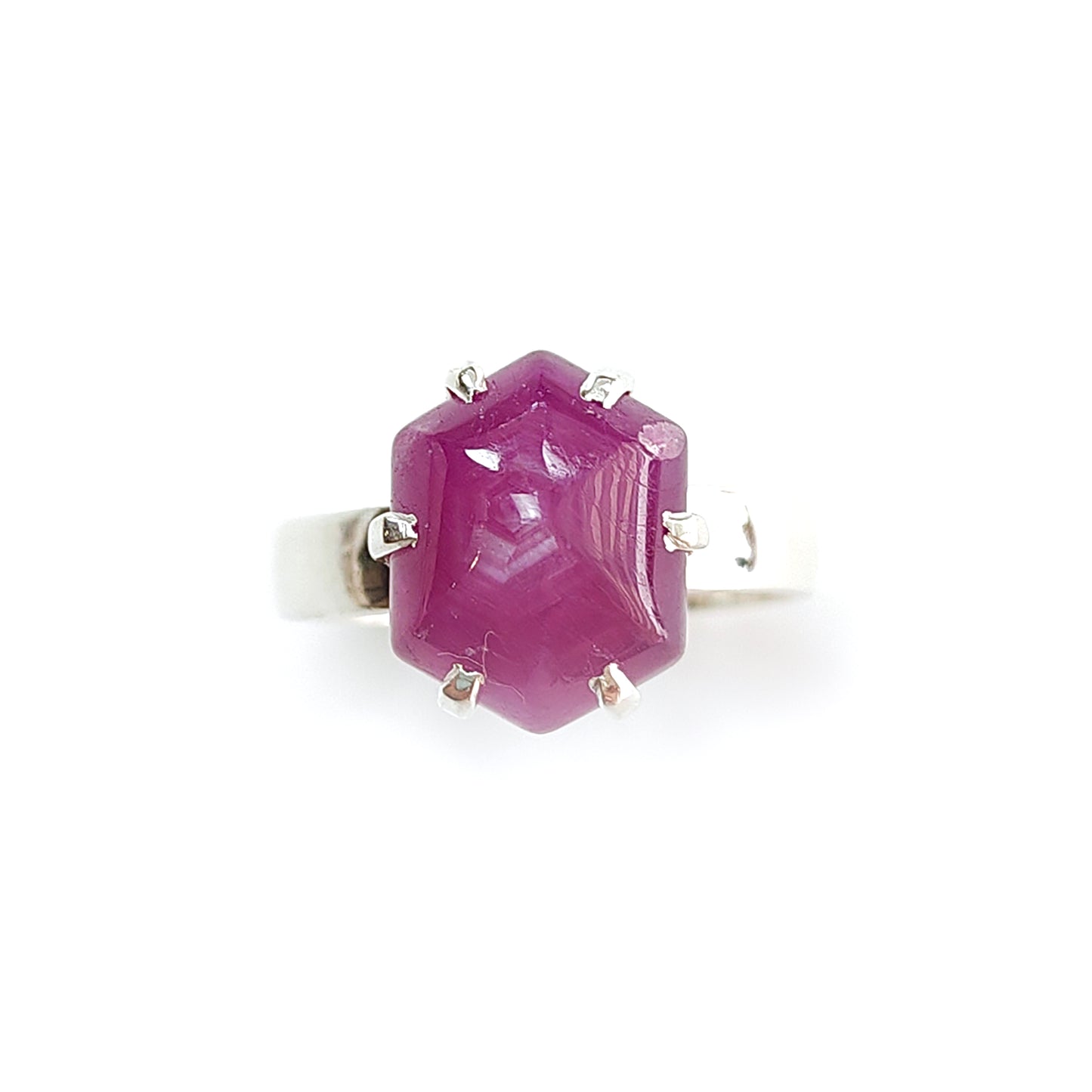 Ruby Cabochon Sugar Loaf Ring: 4.99gms Natural Untreated Sheen Ruby Cabochon 925 Sterling Silver Prong Set Adjustable Ring