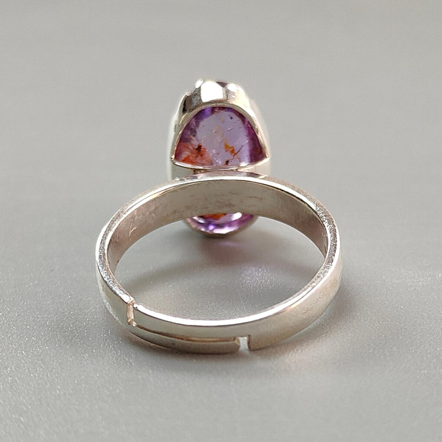 Amethyst Plain Silver Ring: 4.56gms Natural Untreated Super Seven Amethyst Oval Shape Plain 925 Sterling Silver Bezel Set Adjustable Ring