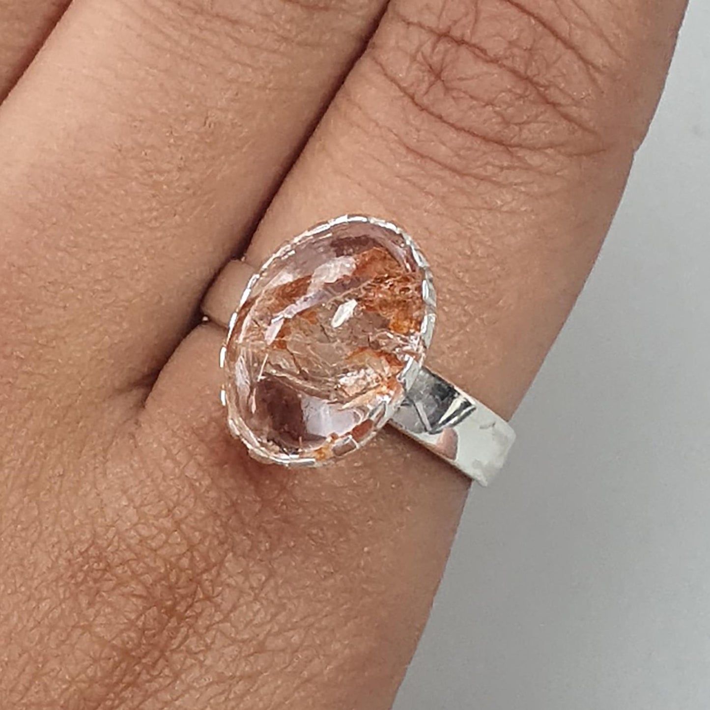 Amethyst Plain Silver Ring: 4.61gms Natural Untreated Super Seven Amethyst Oval Shape Plain 925 Sterling Silver Bezel Set Adjustable Ring