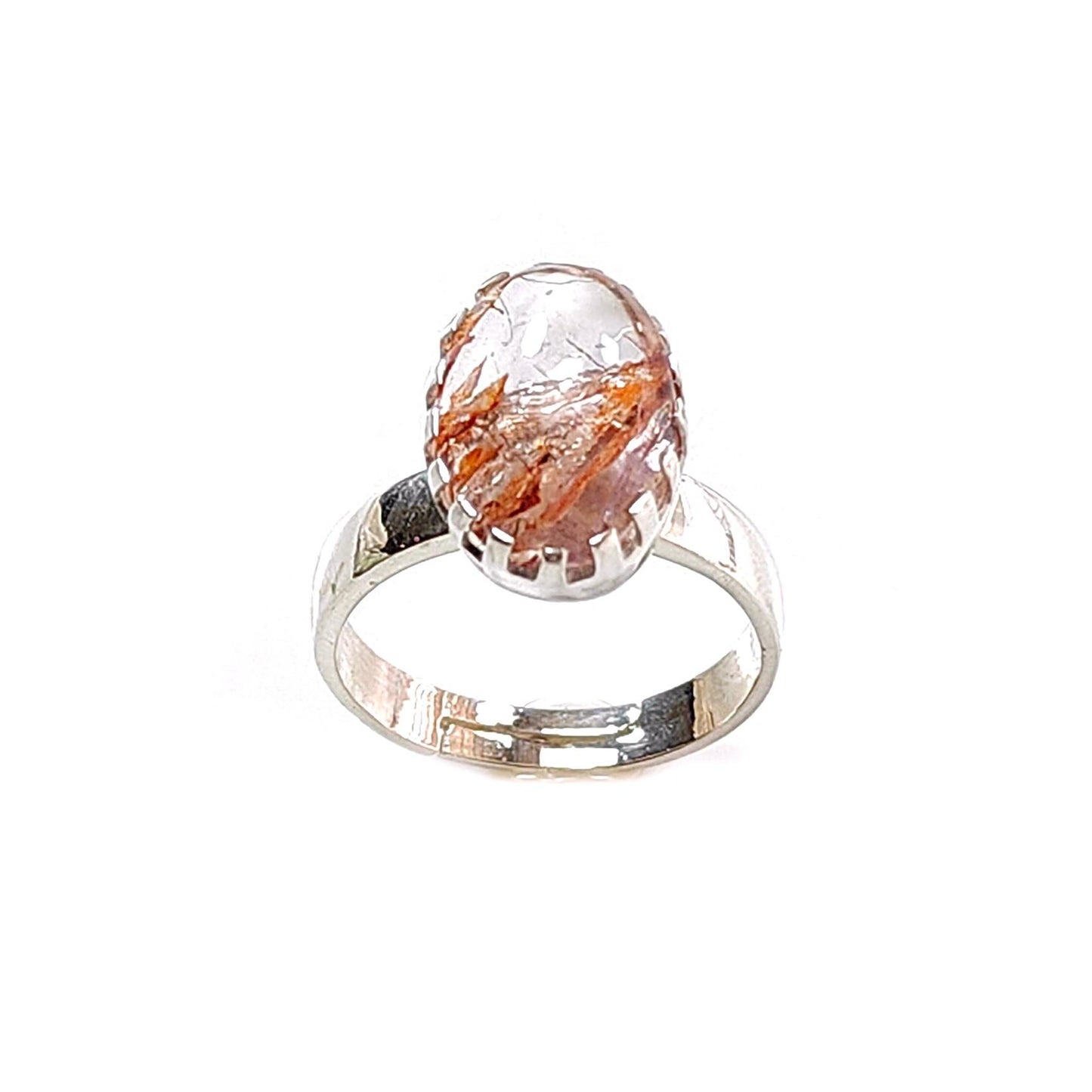 Amethyst Plain Silver Ring: 4.61gms Natural Untreated Super Seven Amethyst Oval Shape Plain 925 Sterling Silver Bezel Set Adjustable Ring