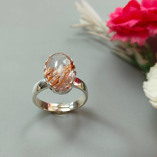 Amethyst Plain Silver Ring: 4.61gms Natural Untreated Super Seven Amethyst Oval Shape Plain 925 Sterling Silver Bezel Set Adjustable Ring