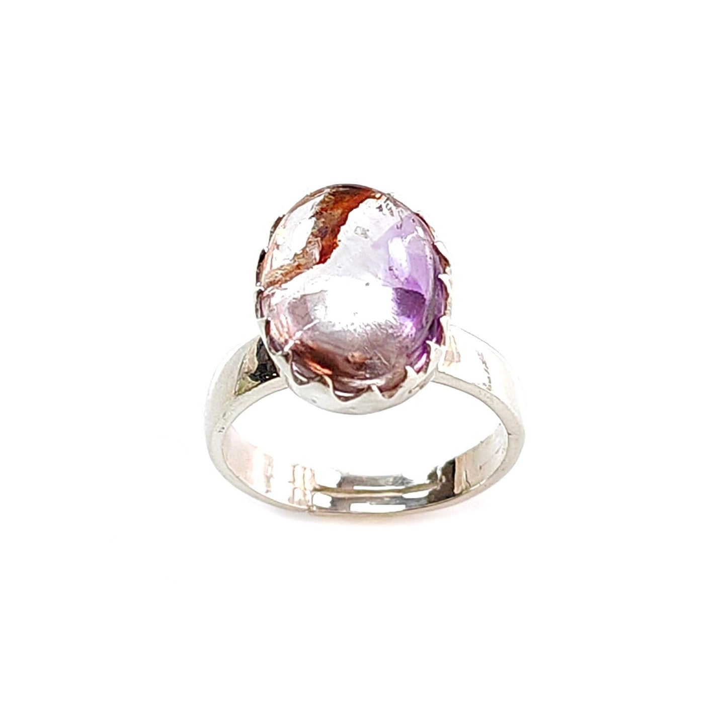 Amethyst Plain Silver Ring: 4.73gms Natural Untreated Super Seven Amethyst Oval Shape Plain 925 Sterling Silver Bezel Set Adjustable Ring