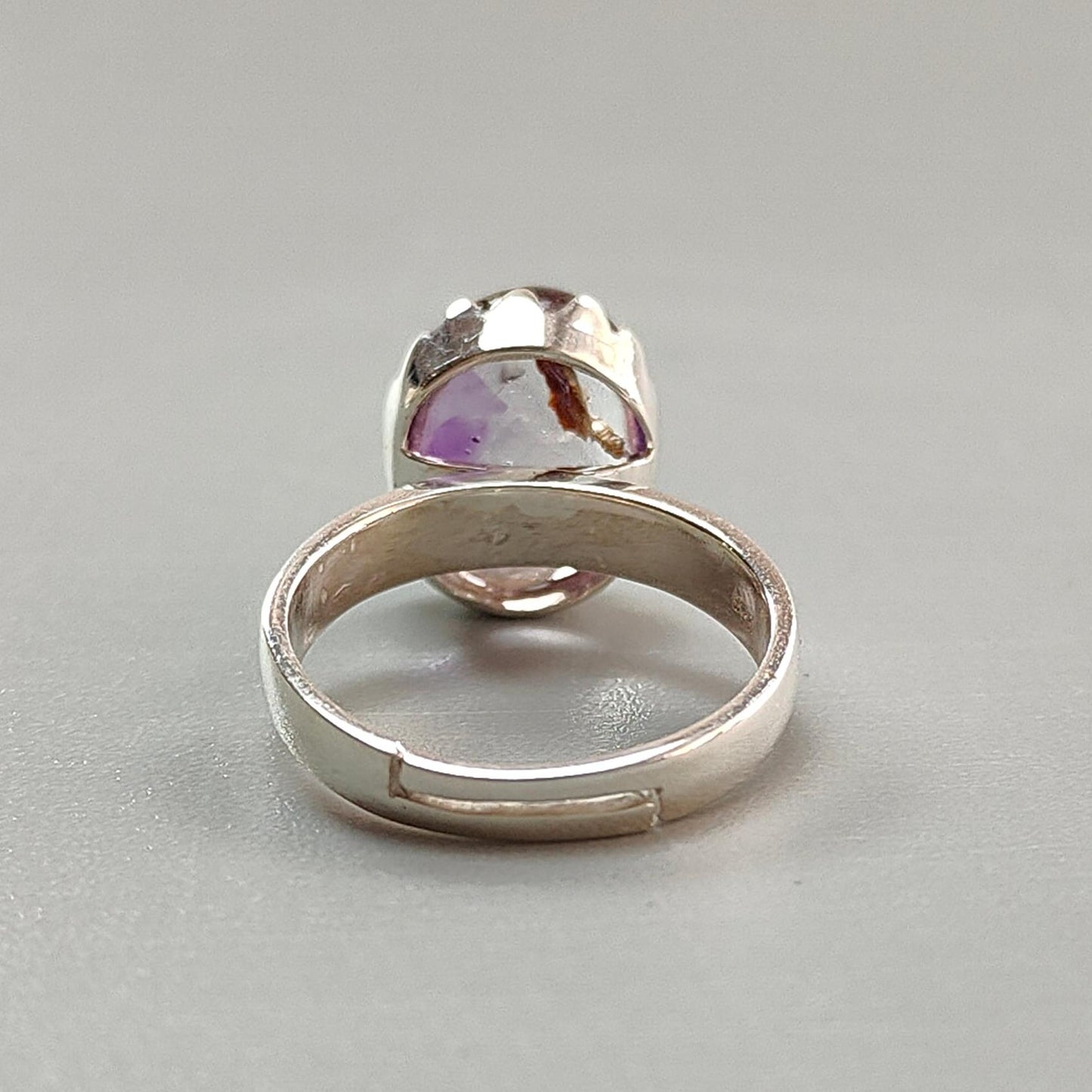 Amethyst Plain Silver Ring: 4.73gms Natural Untreated Super Seven Amethyst Oval Shape Plain 925 Sterling Silver Bezel Set Adjustable Ring