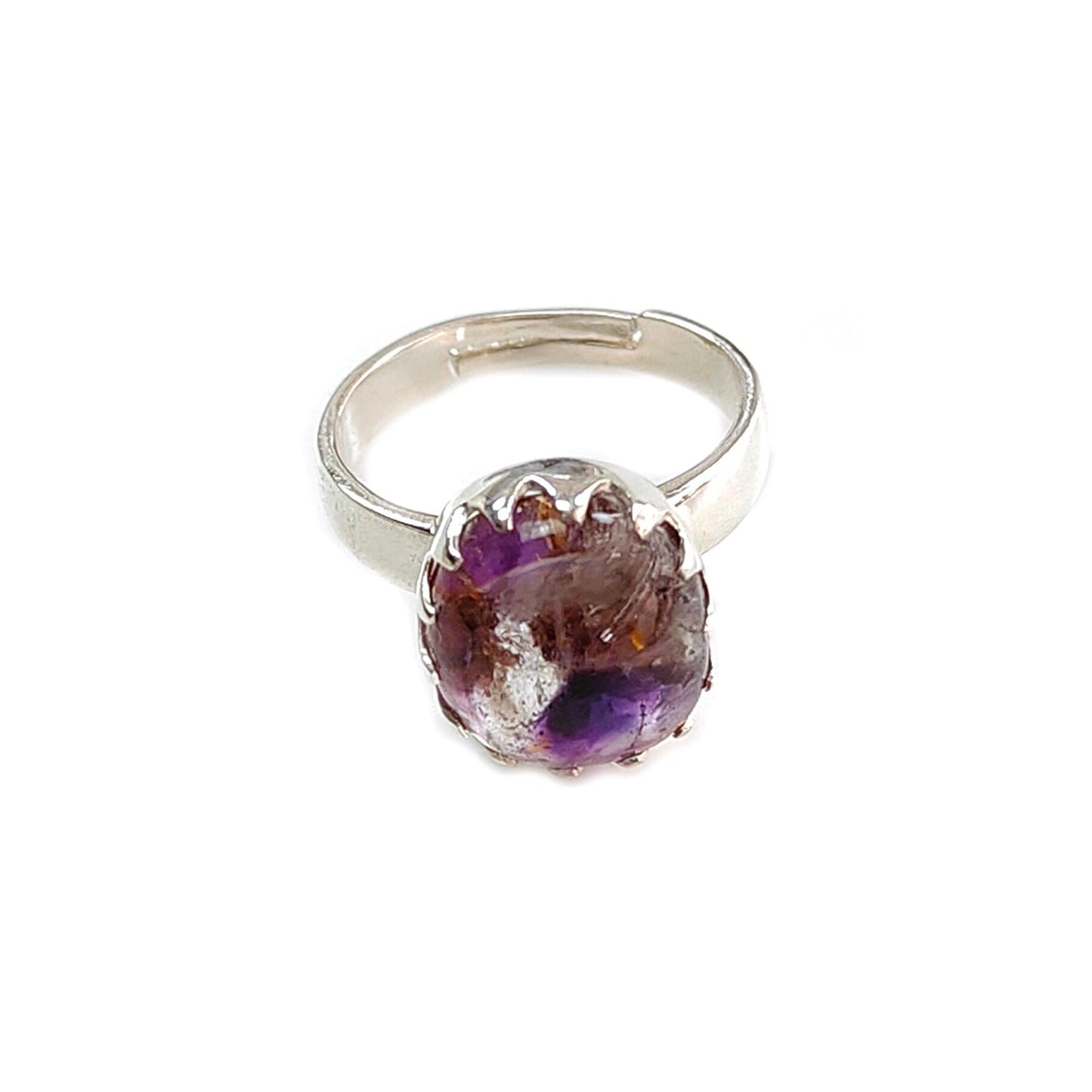 Amethyst Plain Silver Ring: 4.93gms Natural Untreated Super Seven Amethyst Oval Shape Plain 925 Sterling Silver Bezel Set Adjustable Ring