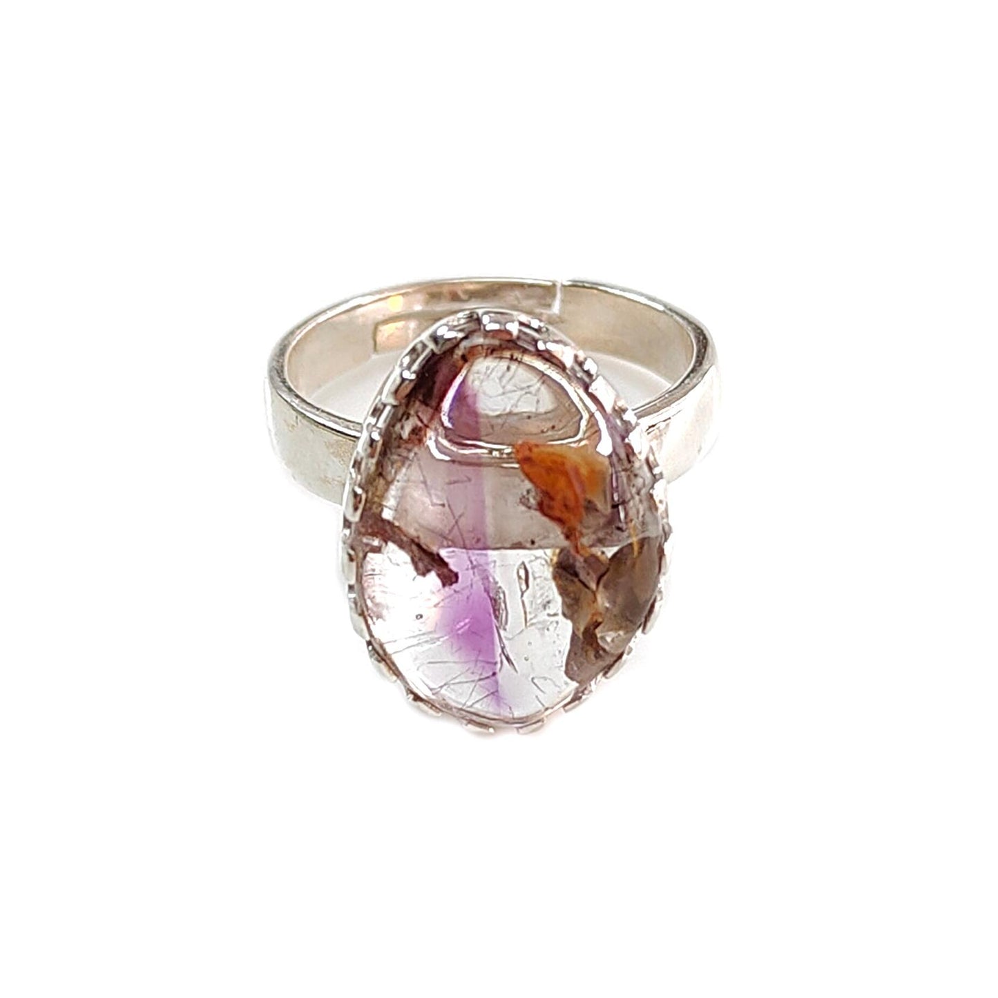 Amethyst Plain Silver Ring: 5.31gms Natural Untreated Super Seven Amethyst Fancy Shape Plain 925 Sterling Silver Bezel Set Adjustable Ring