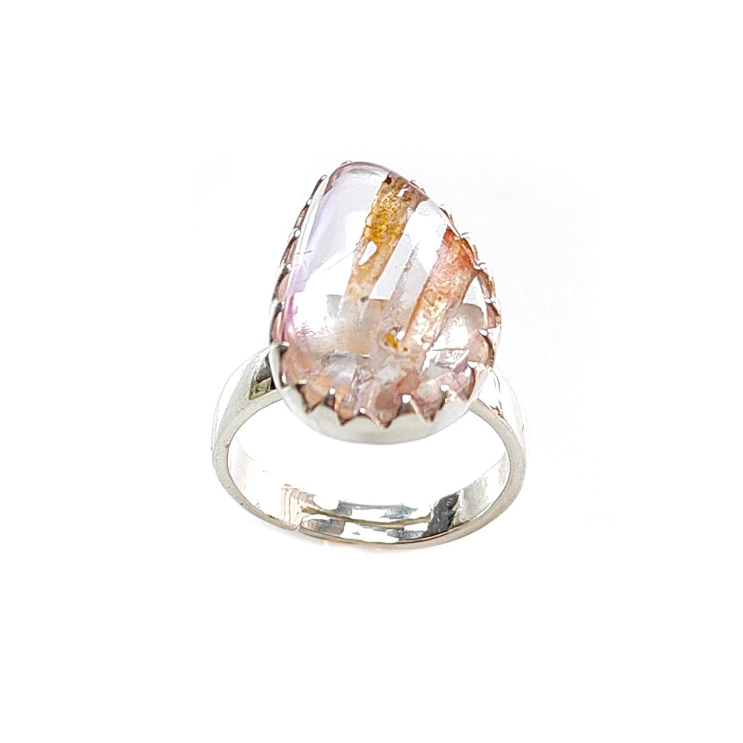 Amethyst Plain Silver Ring: 5.36gms Natural Untreated Super Seven Amethyst Fancy Shape Plain 925 Sterling Silver Bezel Set Adjustable Ring