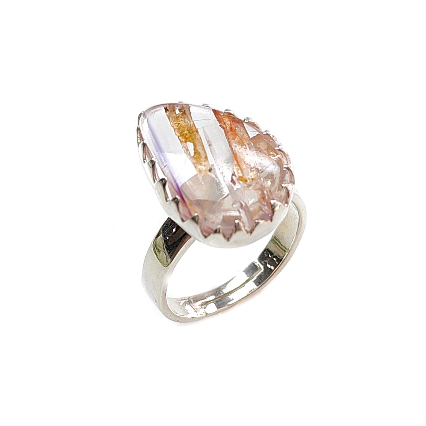 Amethyst Plain Silver Ring: 5.36gms Natural Untreated Super Seven Amethyst Fancy Shape Plain 925 Sterling Silver Bezel Set Adjustable Ring