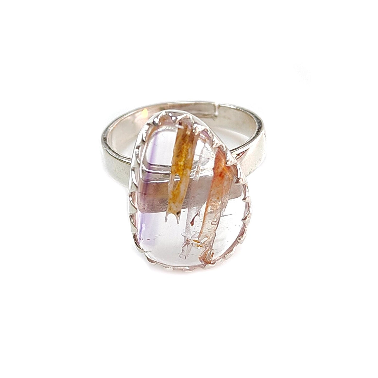 Amethyst Plain Silver Ring: 5.36gms Natural Untreated Super Seven Amethyst Fancy Shape Plain 925 Sterling Silver Bezel Set Adjustable Ring