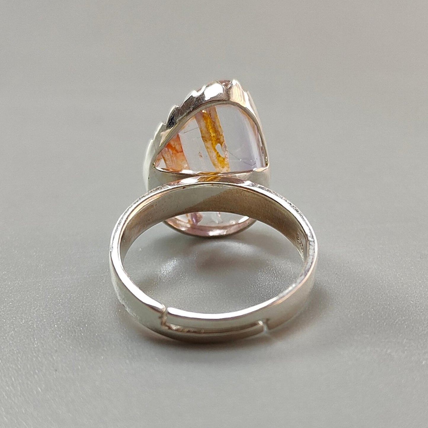 Amethyst Plain Silver Ring: 5.36gms Natural Untreated Super Seven Amethyst Fancy Shape Plain 925 Sterling Silver Bezel Set Adjustable Ring