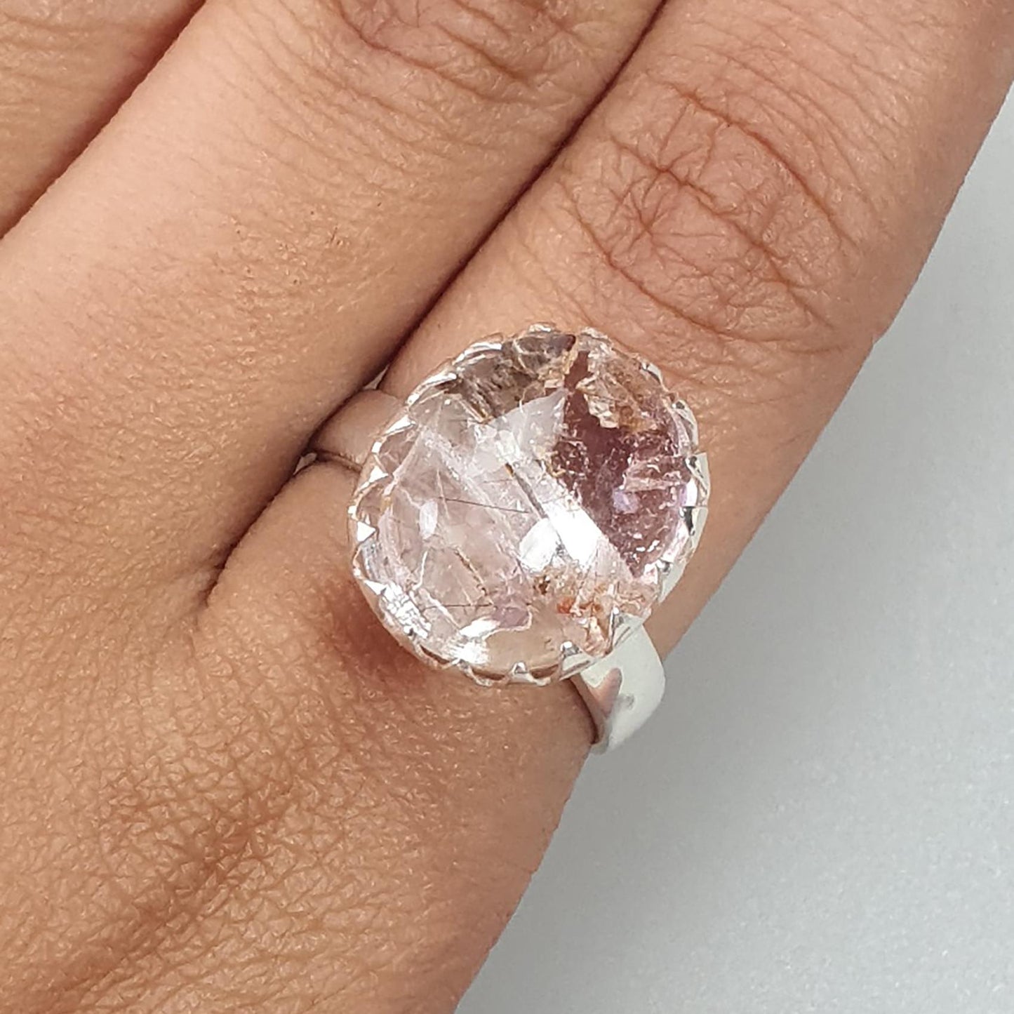 Amethyst Plain Silver Ring: 5.39gms Natural Untreated Super Seven Amethyst Oval Shape Plain 925 Sterling Silver Bezel Set Adjustable Ring