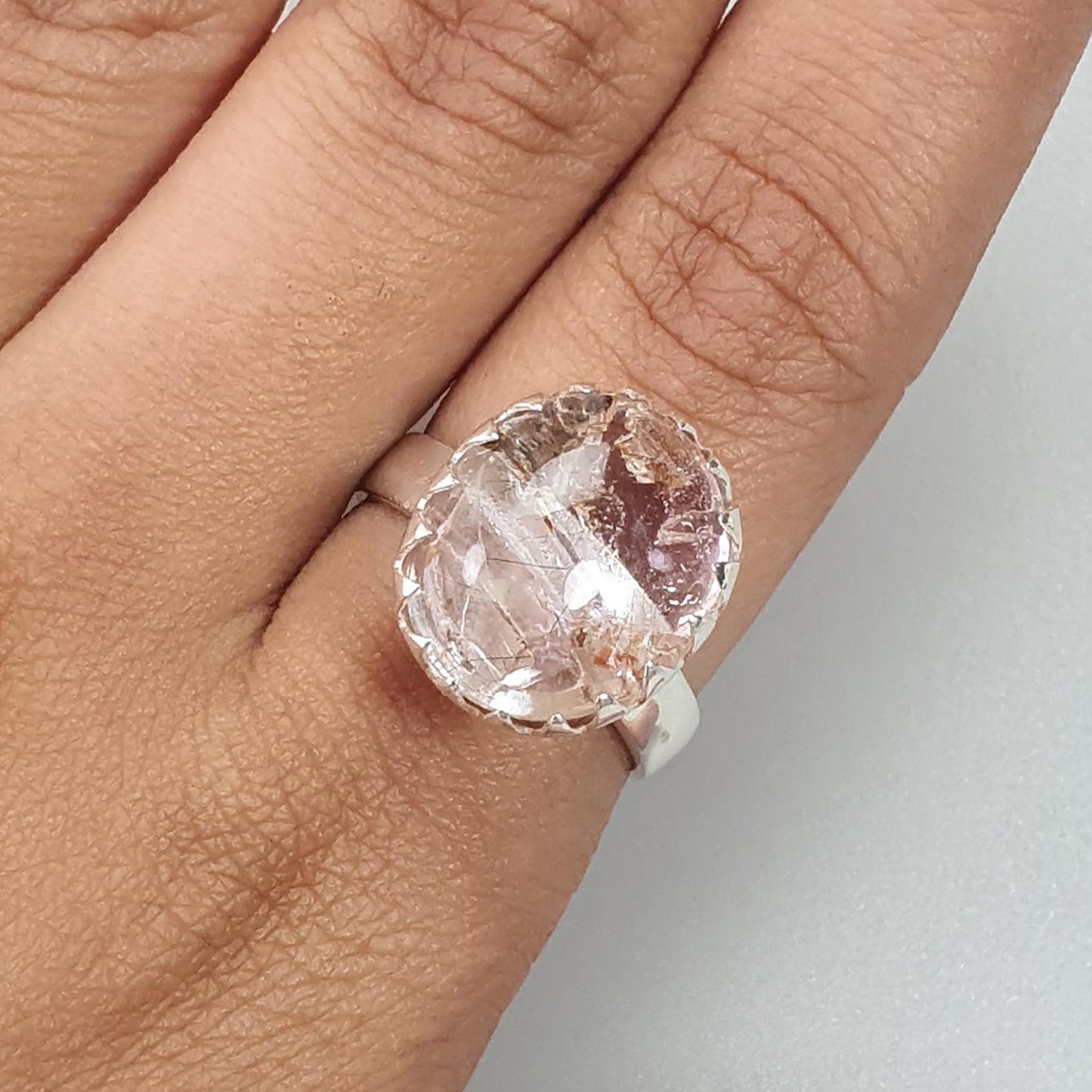 Amethyst Plain Silver Ring: 5.39gms Natural Untreated Super Seven Amethyst Oval Shape Plain 925 Sterling Silver Bezel Set Adjustable Ring