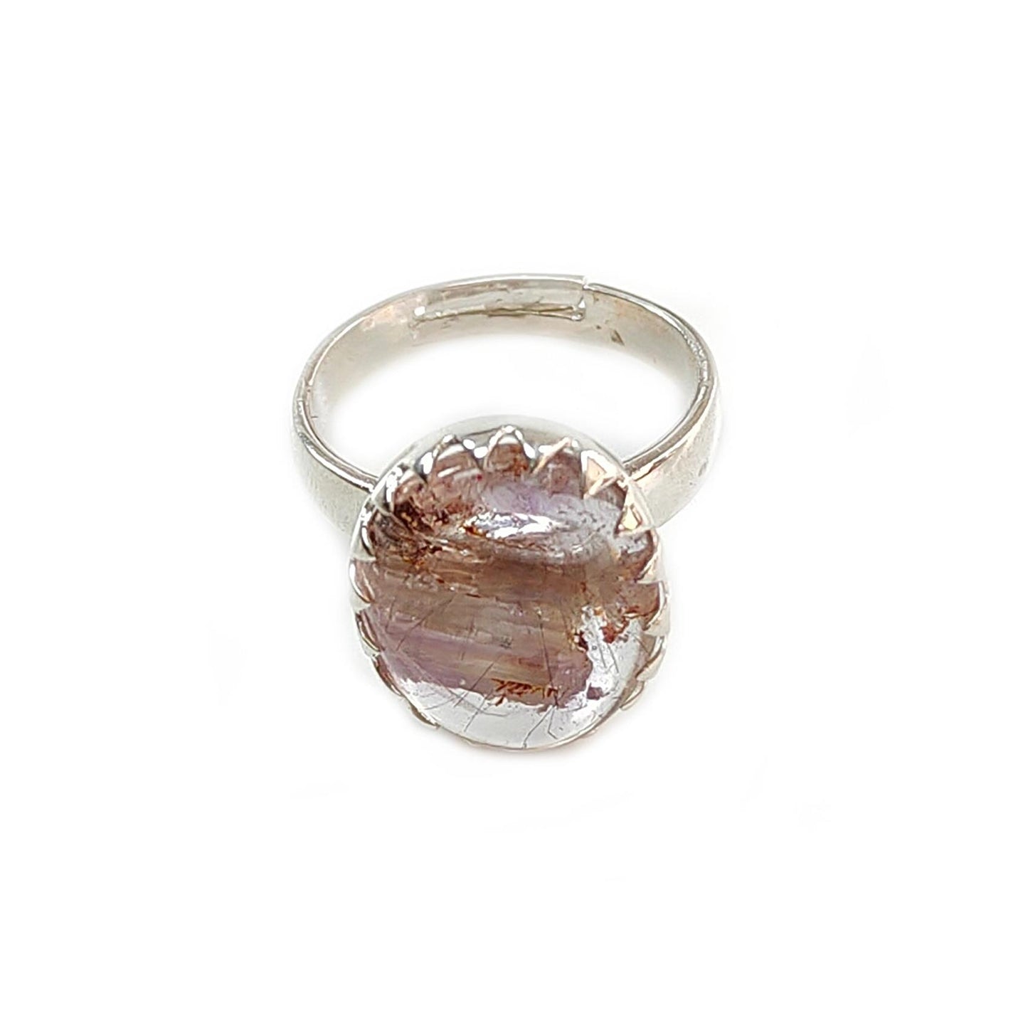 Amethyst Plain Silver Ring: 5.39gms Natural Untreated Super Seven Amethyst Oval Shape Plain 925 Sterling Silver Bezel Set Adjustable Ring