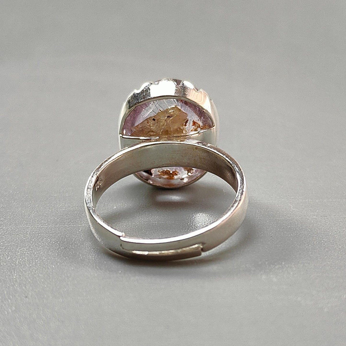 Amethyst Plain Silver Ring: 5.39gms Natural Untreated Super Seven Amethyst Oval Shape Plain 925 Sterling Silver Bezel Set Adjustable Ring