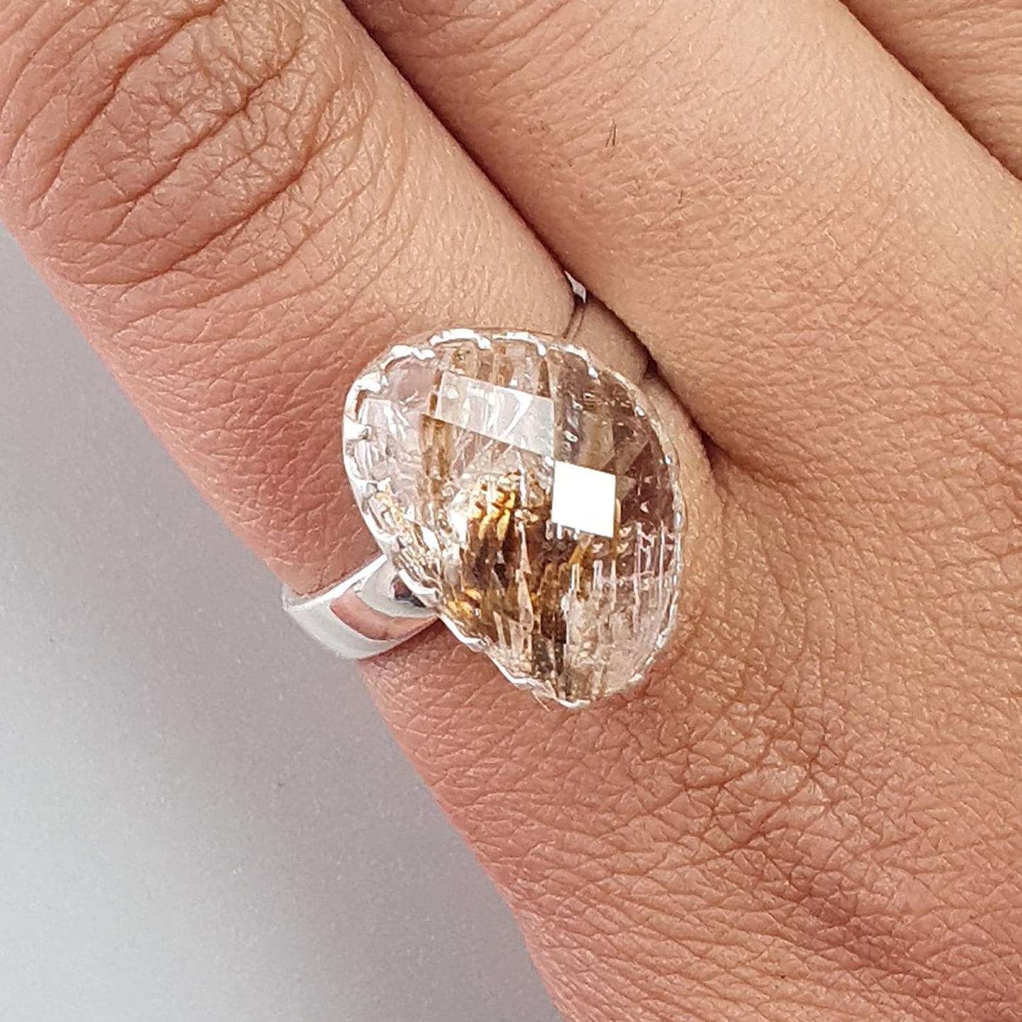 Amethyst Plain Silver Ring: 5.43gms Natural Untreated Super Seven Amethyst Fancy Shape Plain 925 Sterling Silver Bezel Set Adjustable Ring