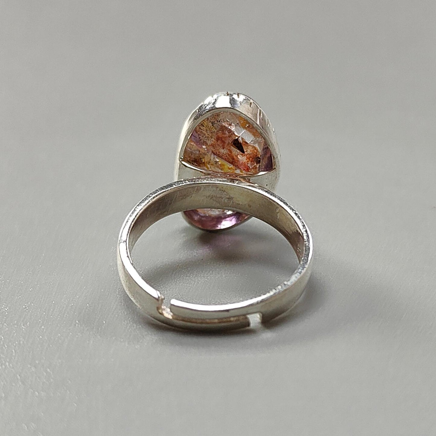 Amethyst Plain Silver Ring: 5.56gms Natural Untreated Super Seven Amethyst Fancy Shape Plain 925 Sterling Silver Bezel Set Adjustable Ring