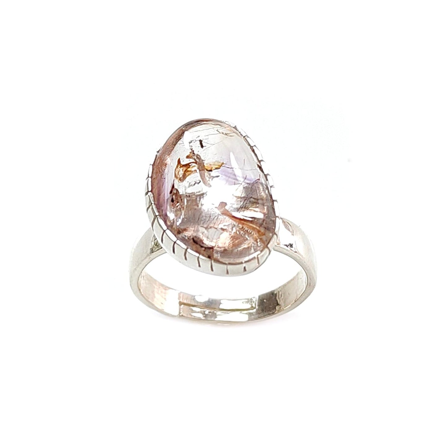 Amethyst Plain Silver Ring: 5.63gms Natural Untreated Super Seven Amethyst Fancy Shape Plain 925 Sterling Silver Bezel Set Adjustable Ring