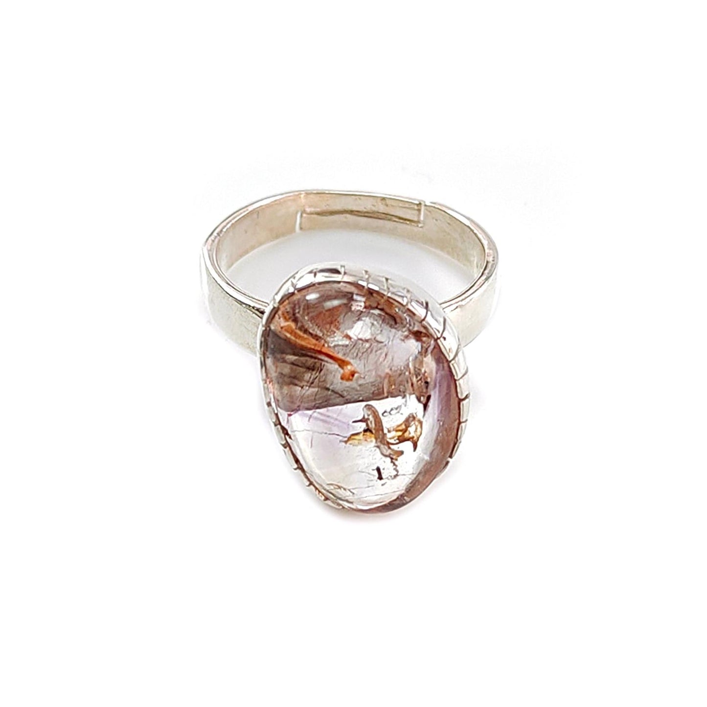 Amethyst Plain Silver Ring: 5.63gms Natural Untreated Super Seven Amethyst Fancy Shape Plain 925 Sterling Silver Bezel Set Adjustable Ring