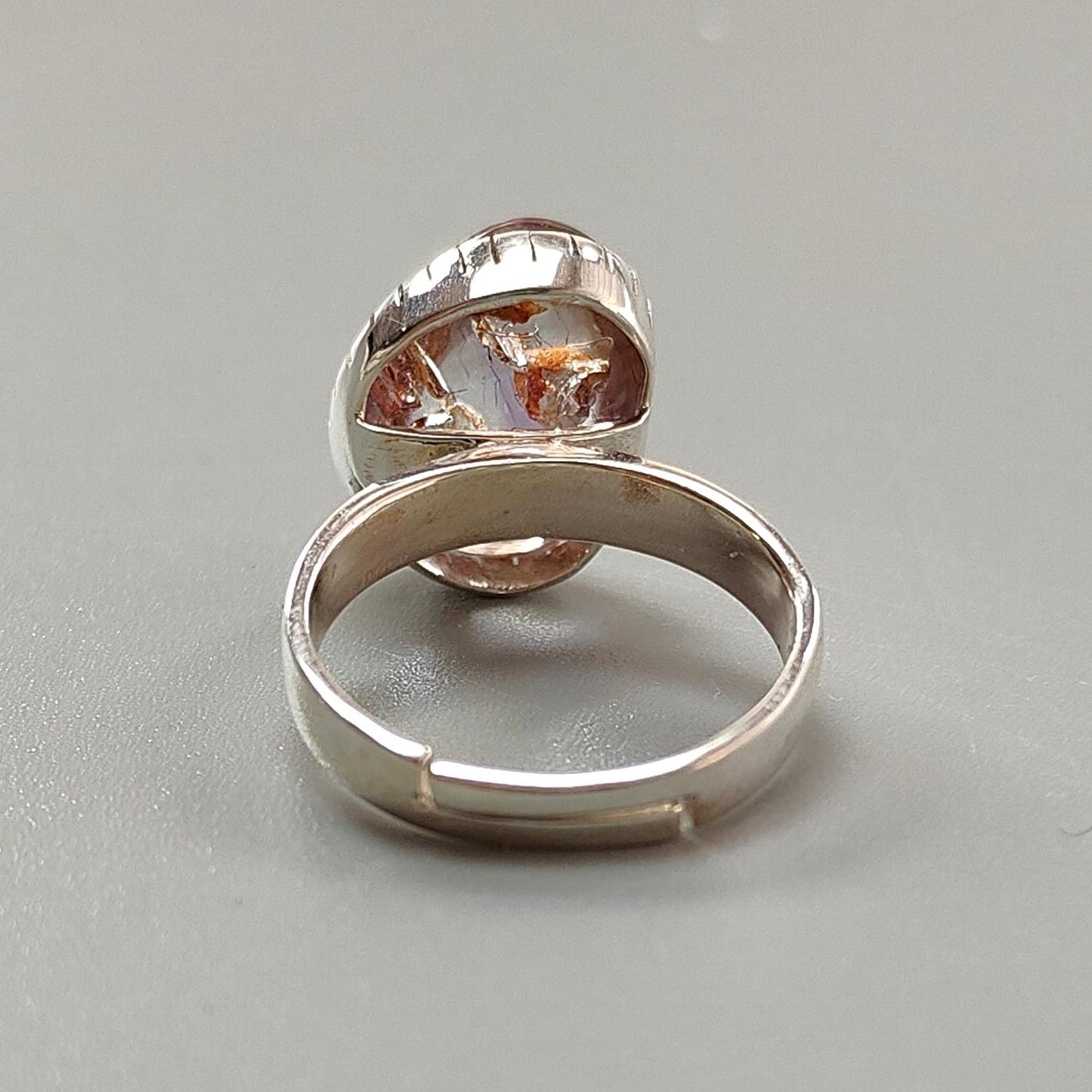 Amethyst Plain Silver Ring: 5.63gms Natural Untreated Super Seven Amethyst Fancy Shape Plain 925 Sterling Silver Bezel Set Adjustable Ring