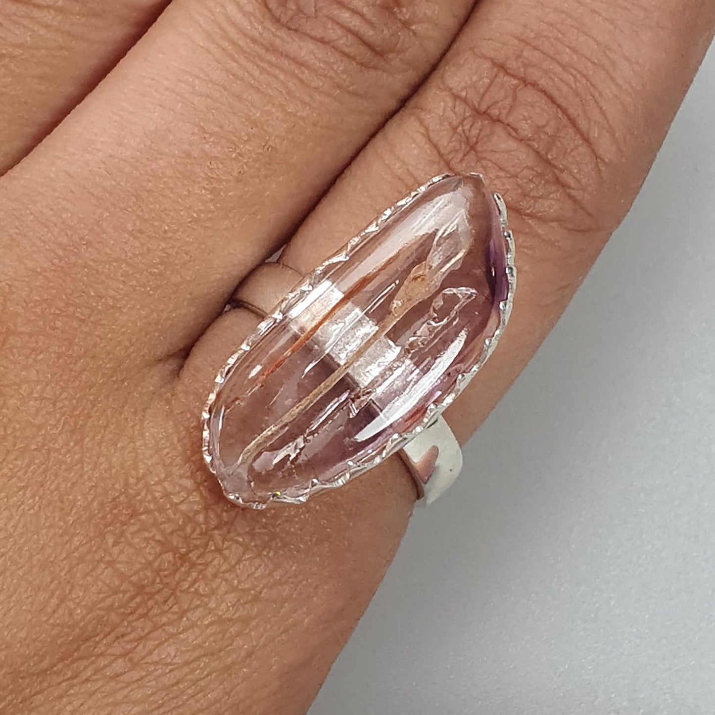 Amethyst Plain Silver Ring: 5.83gms Natural Untreated Super Seven Amethyst Fancy Shape Plain 925 Sterling Silver Bezel Set Adjustable Ring