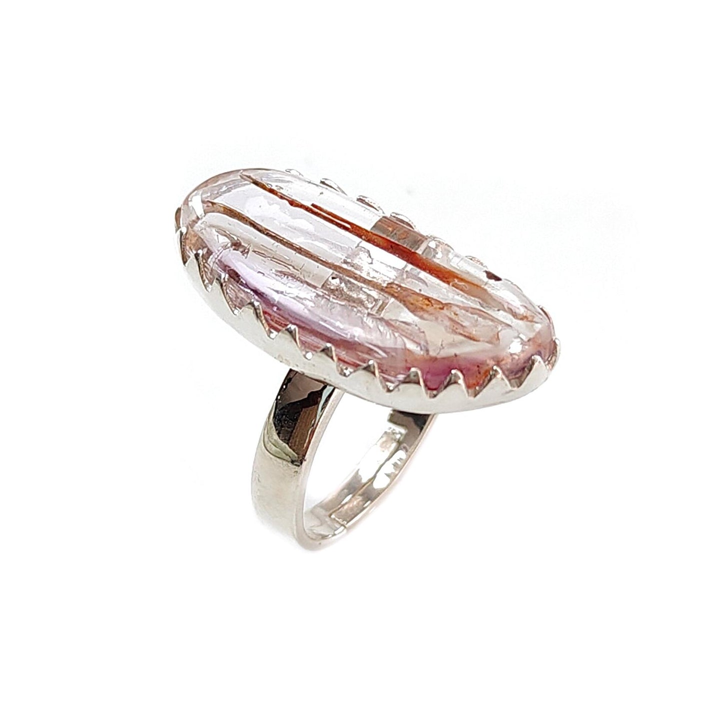 Amethyst Plain Silver Ring: 5.83gms Natural Untreated Super Seven Amethyst Fancy Shape Plain 925 Sterling Silver Bezel Set Adjustable Ring