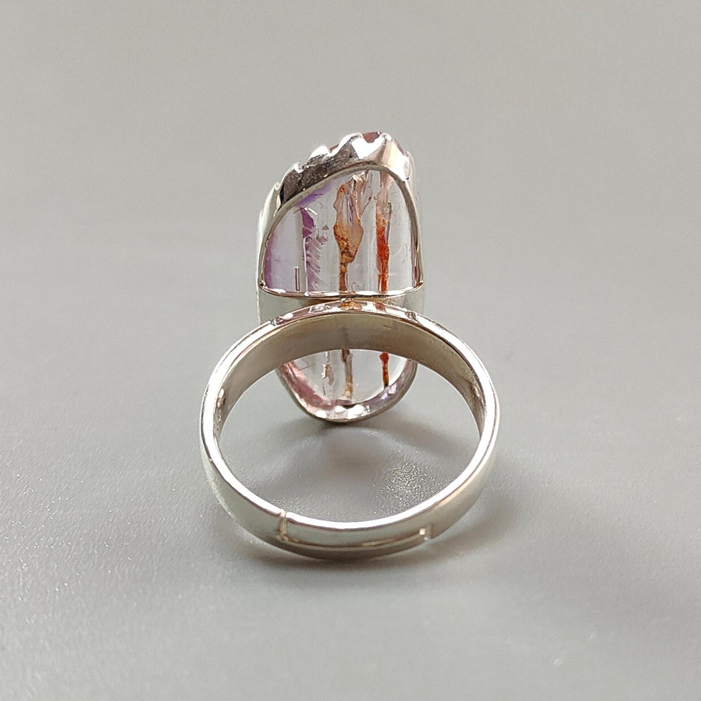 Amethyst Plain Silver Ring: 5.83gms Natural Untreated Super Seven Amethyst Fancy Shape Plain 925 Sterling Silver Bezel Set Adjustable Ring