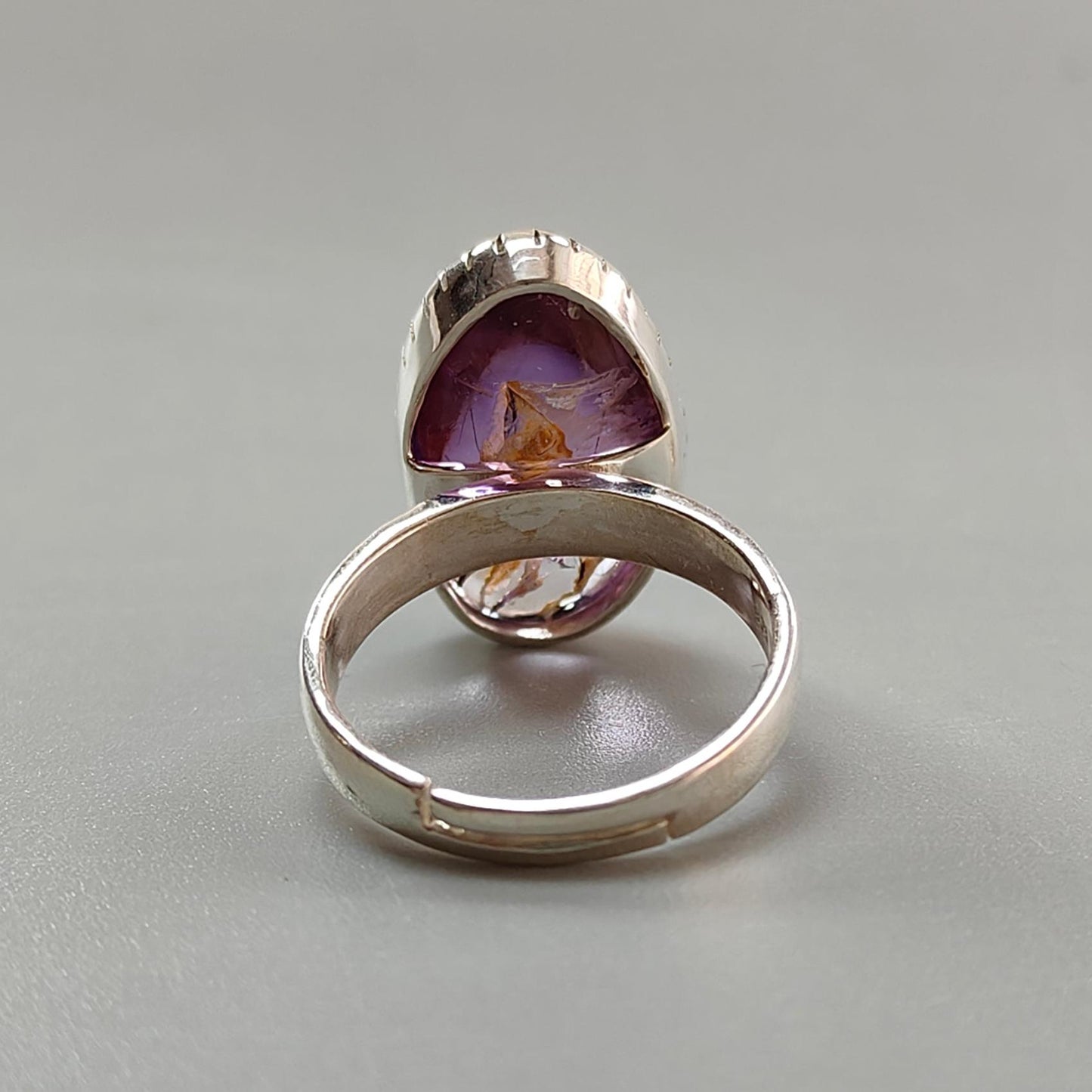 Amethyst Plain Silver Ring: 5.84gms Natural Untreated Super Seven Amethyst Fancy Shape Plain 925 Sterling Silver Bezel Set Adjustable Ring