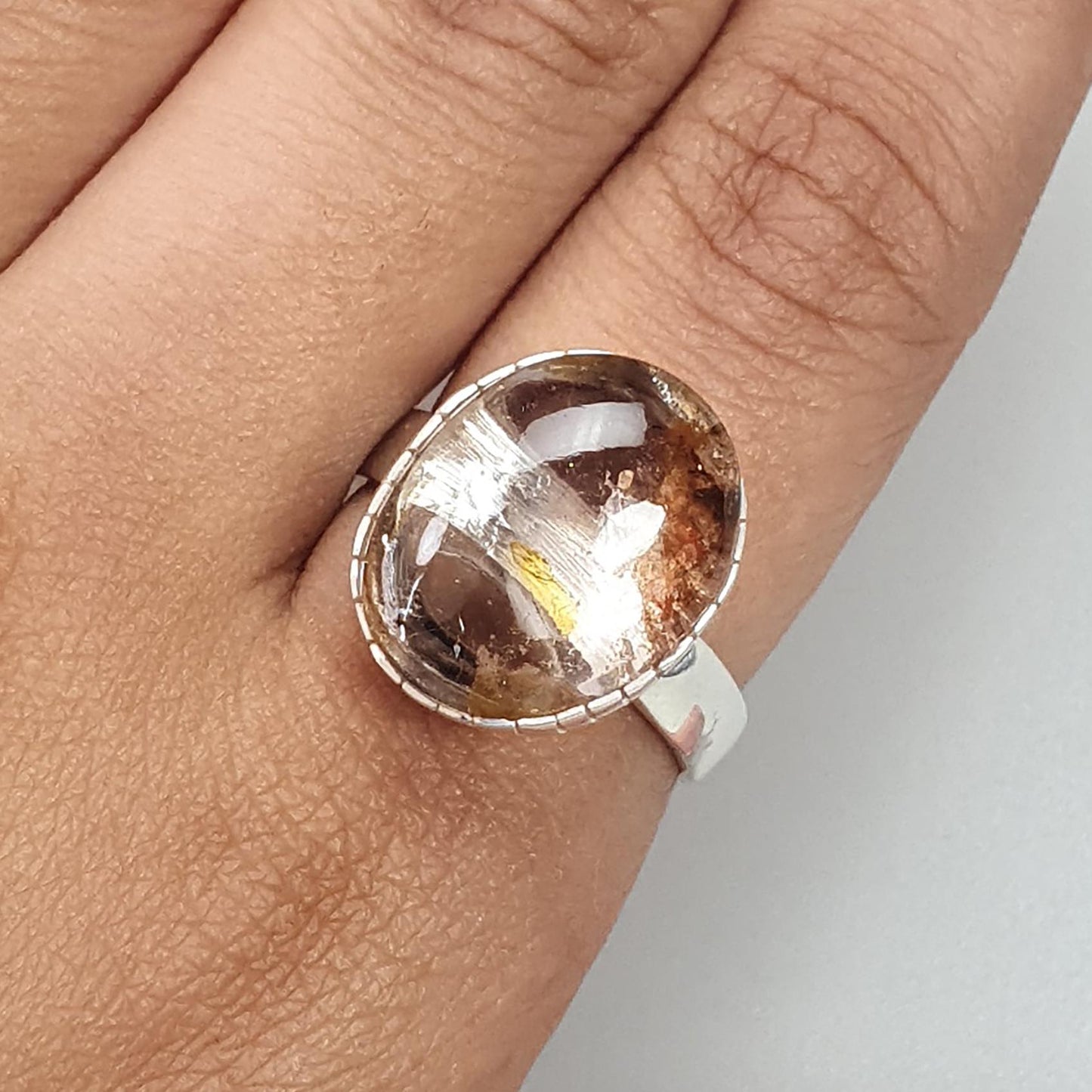 Amethyst Plain Silver Ring: 5.91gms Natural Untreated Super Seven Amethyst Fancy Shape Plain 925 Sterling Silver Bezel Set Adjustable Ring