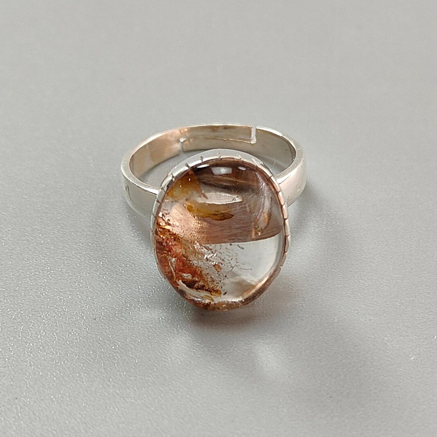 Amethyst Plain Silver Ring: 5.91gms Natural Untreated Super Seven Amethyst Fancy Shape Plain 925 Sterling Silver Bezel Set Adjustable Ring