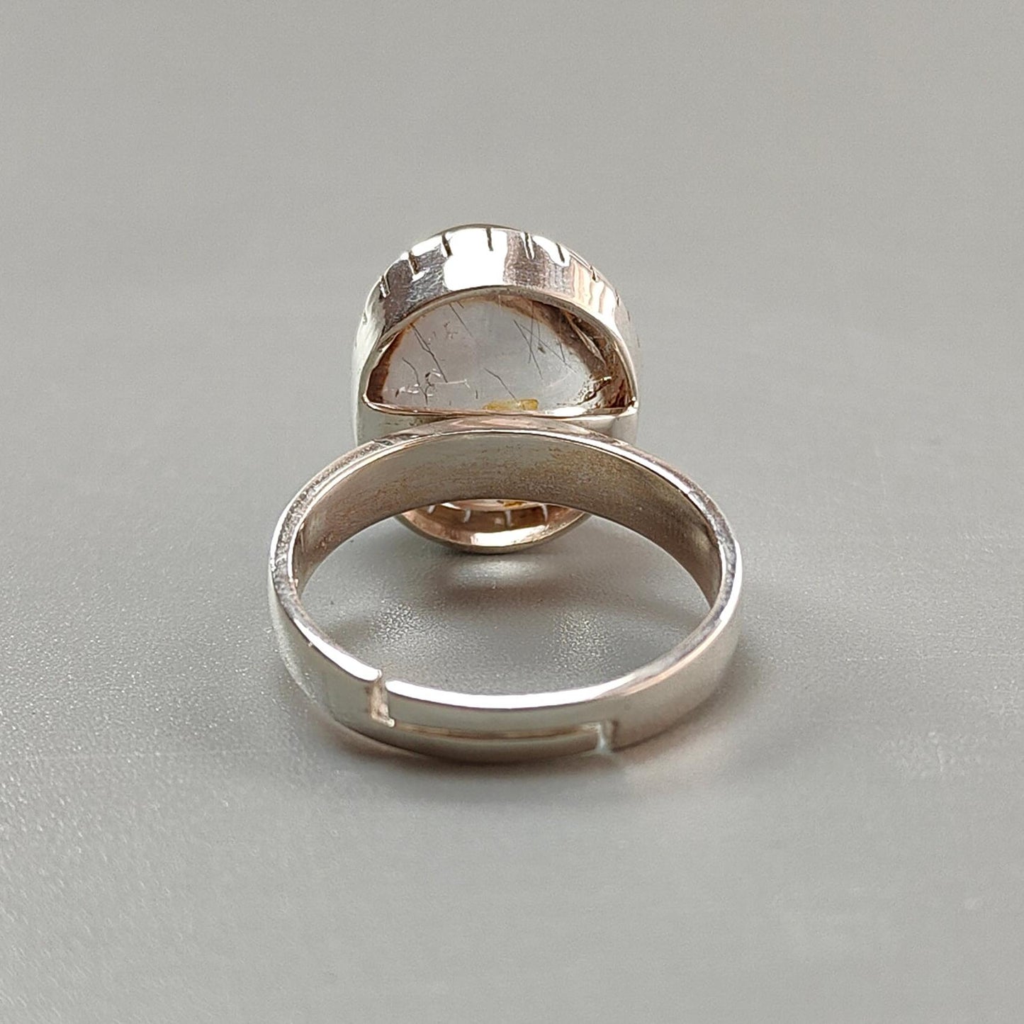 Amethyst Plain Silver Ring: 5.91gms Natural Untreated Super Seven Amethyst Fancy Shape Plain 925 Sterling Silver Bezel Set Adjustable Ring