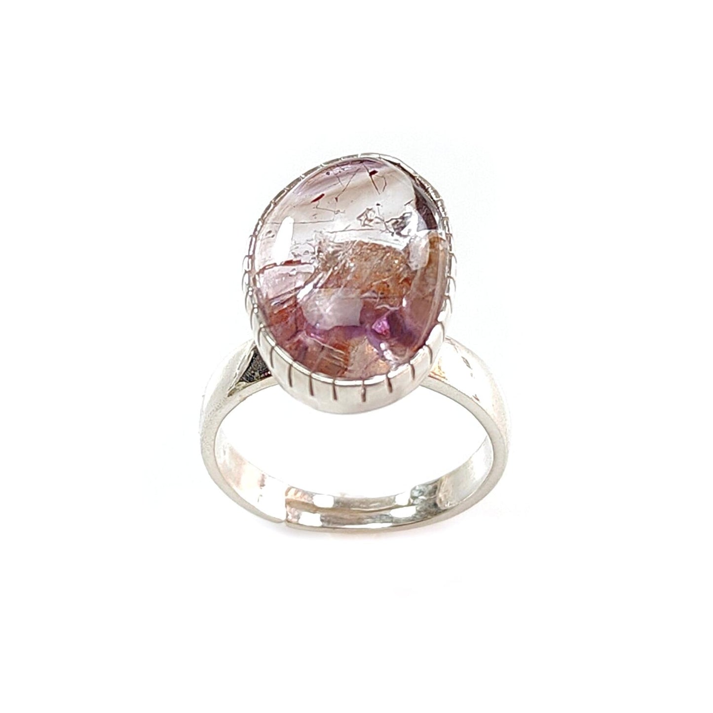 Amethyst Plain Silver Ring: 5.91gms Natural Untreated Super Seven Amethyst Fancy Shape Plain 925 Sterling Silver Bezel Set Adjustable Ring