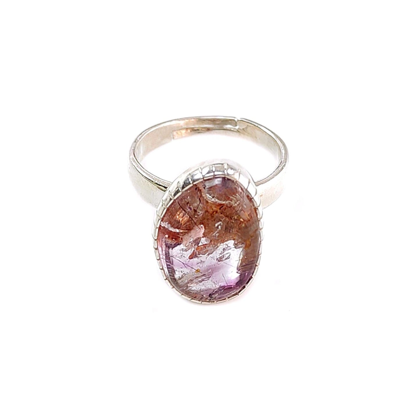 Amethyst Plain Silver Ring: 5.91gms Natural Untreated Super Seven Amethyst Fancy Shape Plain 925 Sterling Silver Bezel Set Adjustable Ring