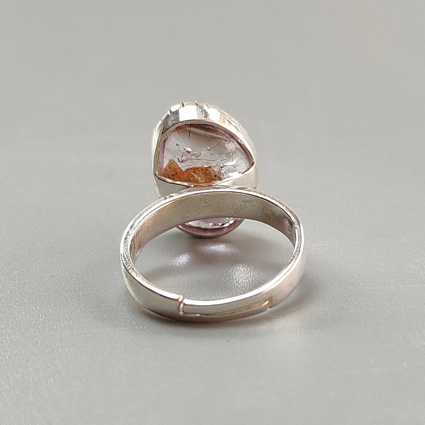 Amethyst Plain Silver Ring: 5.91gms Natural Untreated Super Seven Amethyst Fancy Shape Plain 925 Sterling Silver Bezel Set Adjustable Ring