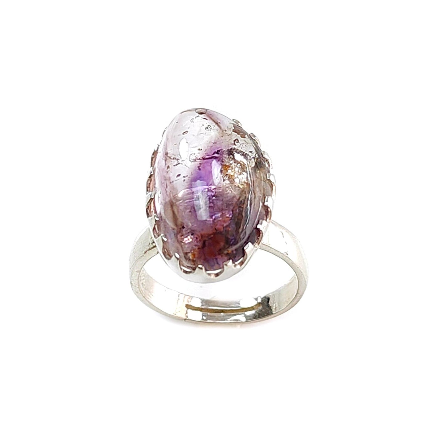 Amethyst Plain Silver Ring: 6.33gms Natural Untreated Super Seven Amethyst Fancy Shape Plain 925 Sterling Silver Bezel Set Adjustable Ring
