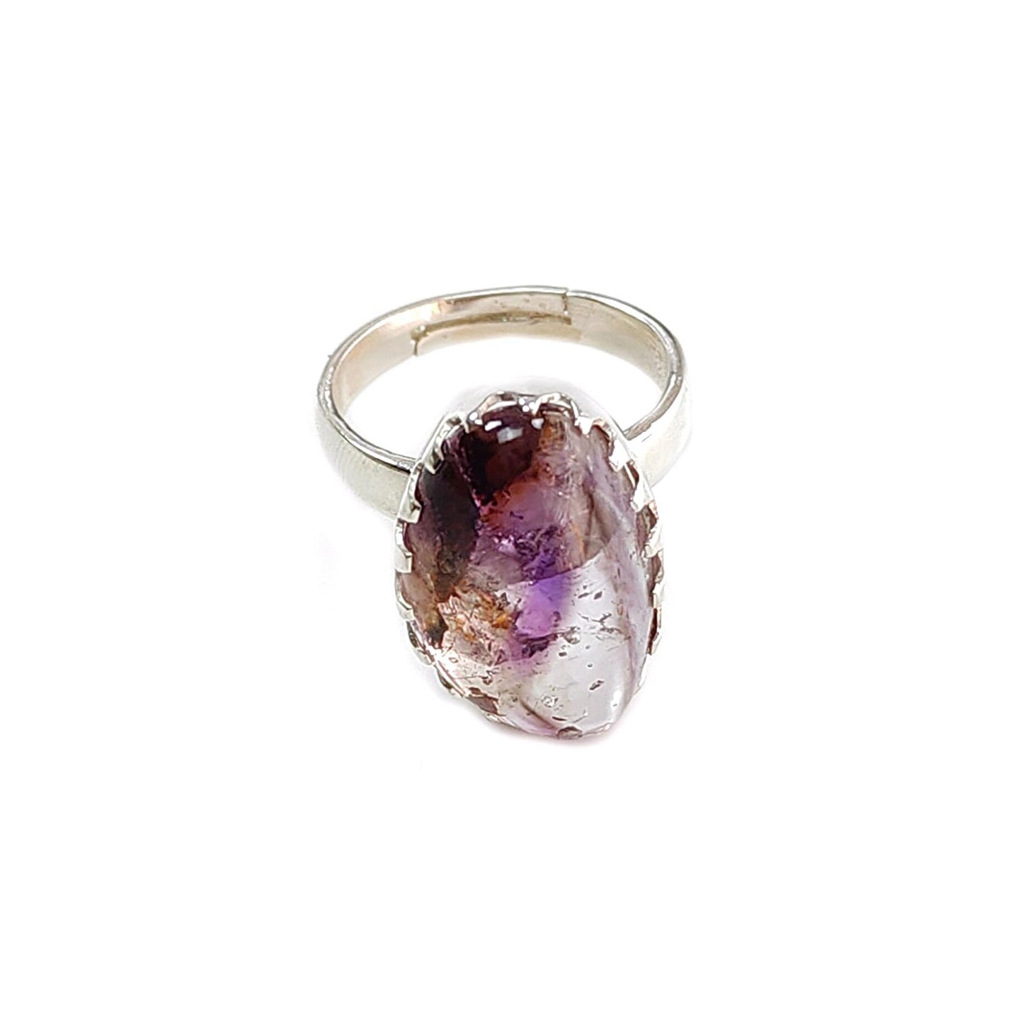 Amethyst Plain Silver Ring: 6.33gms Natural Untreated Super Seven Amethyst Fancy Shape Plain 925 Sterling Silver Bezel Set Adjustable Ring