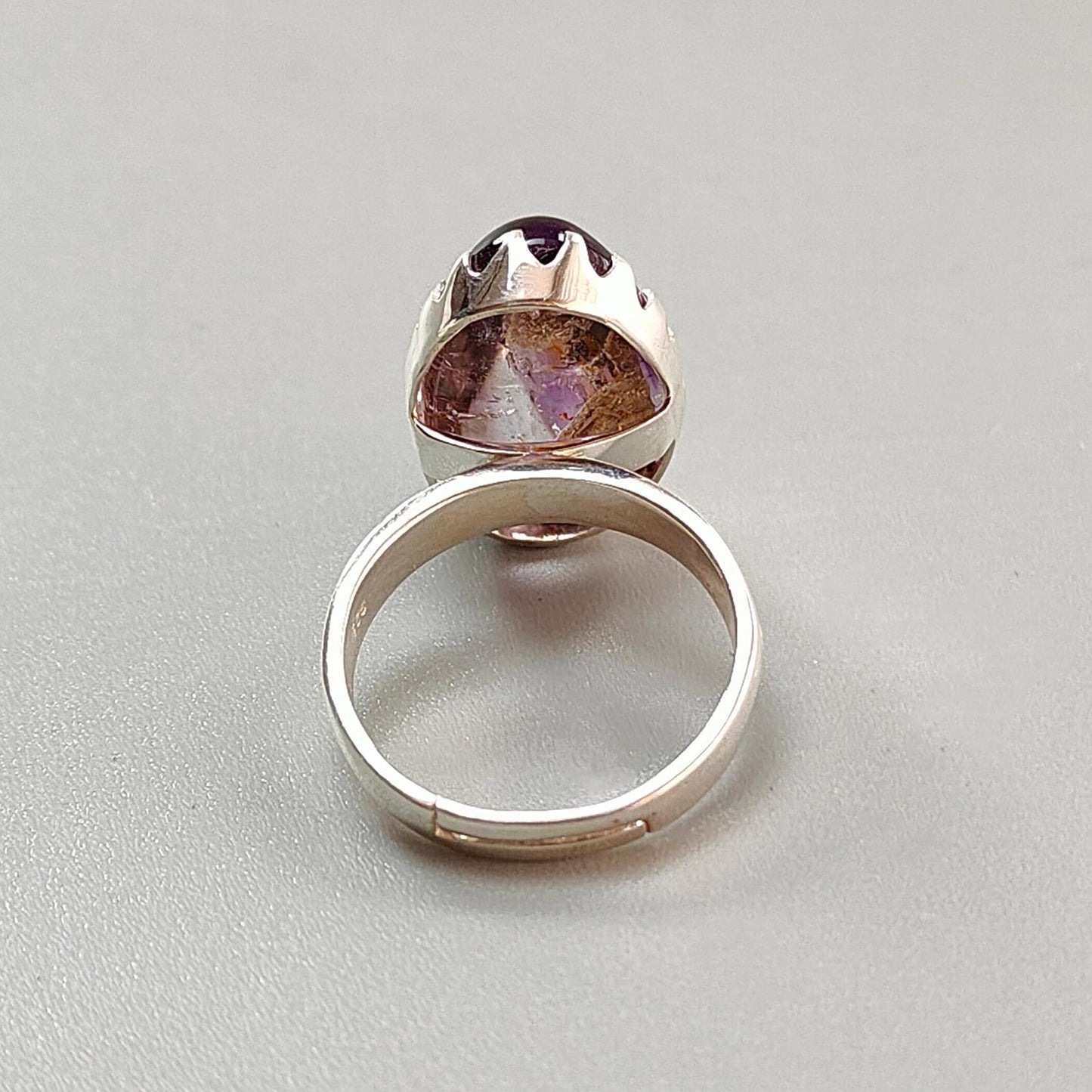 Amethyst Plain Silver Ring: 6.33gms Natural Untreated Super Seven Amethyst Fancy Shape Plain 925 Sterling Silver Bezel Set Adjustable Ring