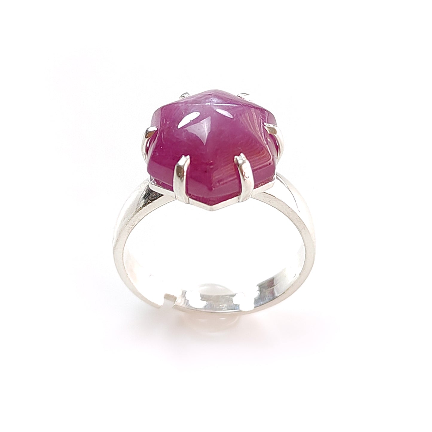 Ruby Cabochon Sugar Loaf Ring: 5.56gms Natural Untreated Sheen Ruby Cabochon 925 Sterling Silver Prong Set Adjustable Ring