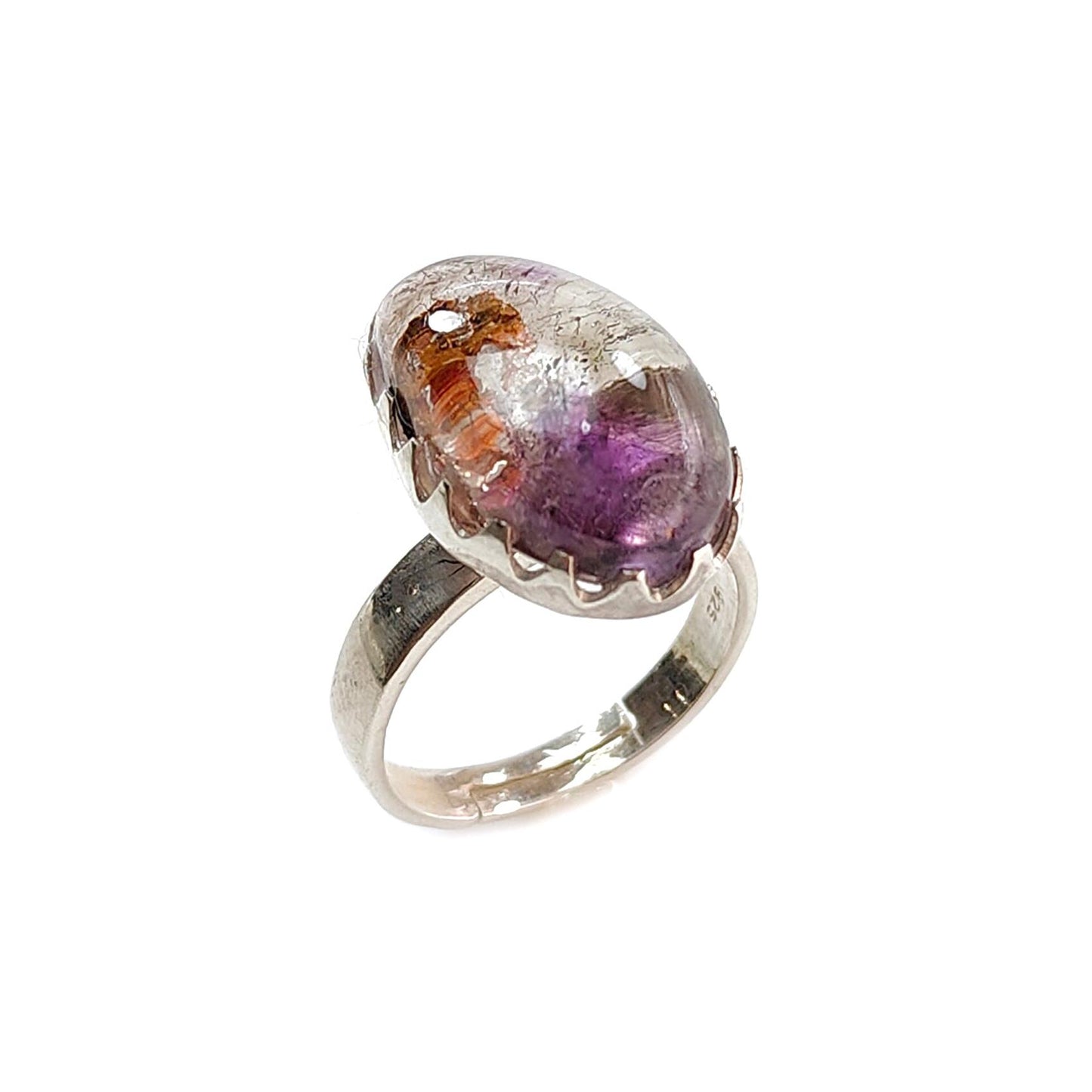 Amethyst Plain Silver Ring: 6.37gms Natural Untreated Super Seven Amethyst Fancy Shape Plain 925 Sterling Silver Bezel Set Adjustable Ring