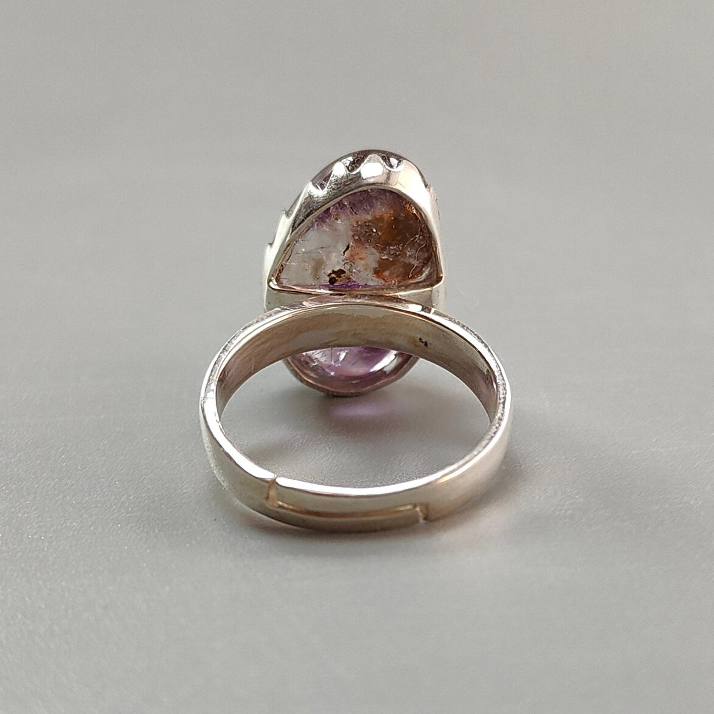 Amethyst Plain Silver Ring: 6.37gms Natural Untreated Super Seven Amethyst Fancy Shape Plain 925 Sterling Silver Bezel Set Adjustable Ring