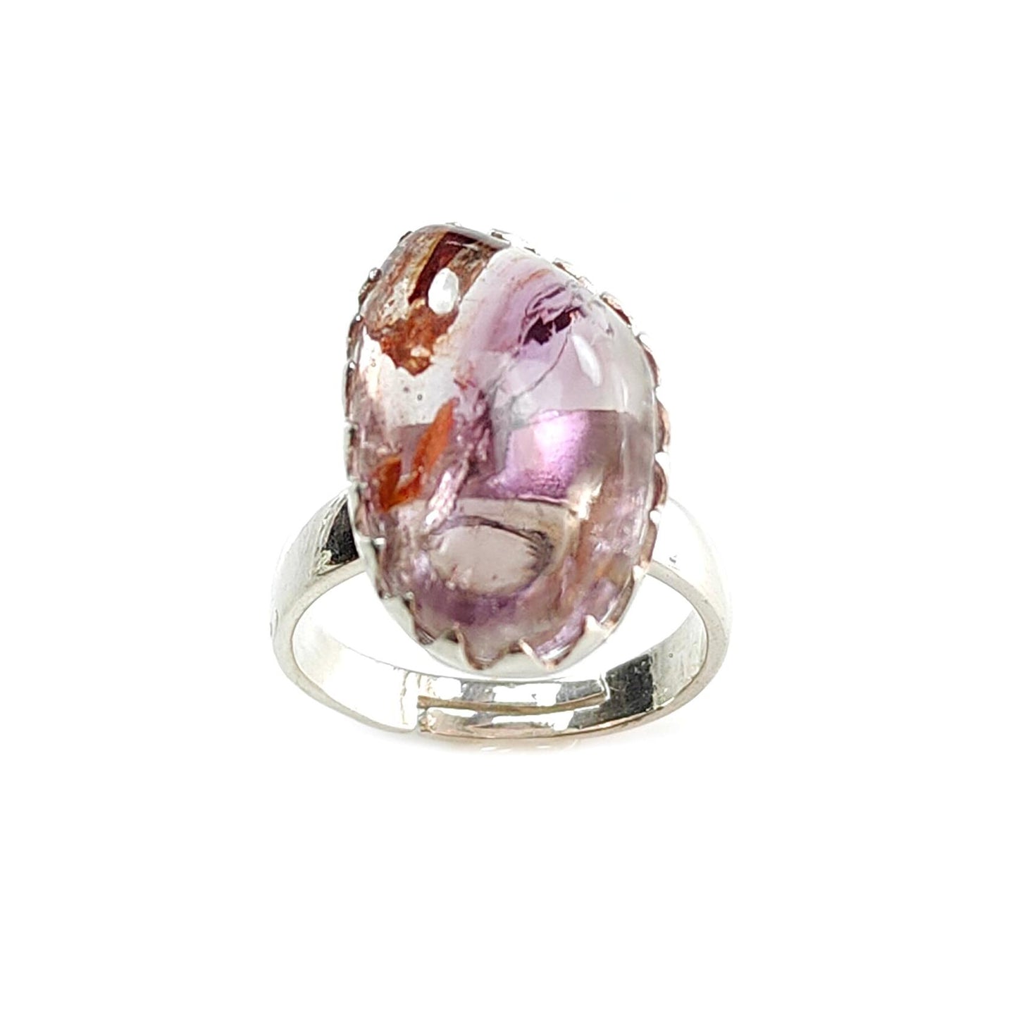 Amethyst Plain Silver Ring: 6.38gms Natural Untreated Super Seven Amethyst Fancy Shape Plain 925 Sterling Silver Bezel Set Adjustable Ring