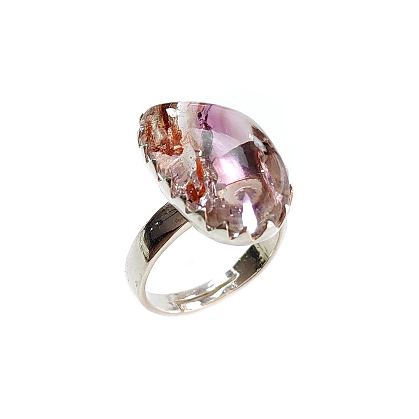 Amethyst Plain Silver Ring: 6.38gms Natural Untreated Super Seven Amethyst Fancy Shape Plain 925 Sterling Silver Bezel Set Adjustable Ring