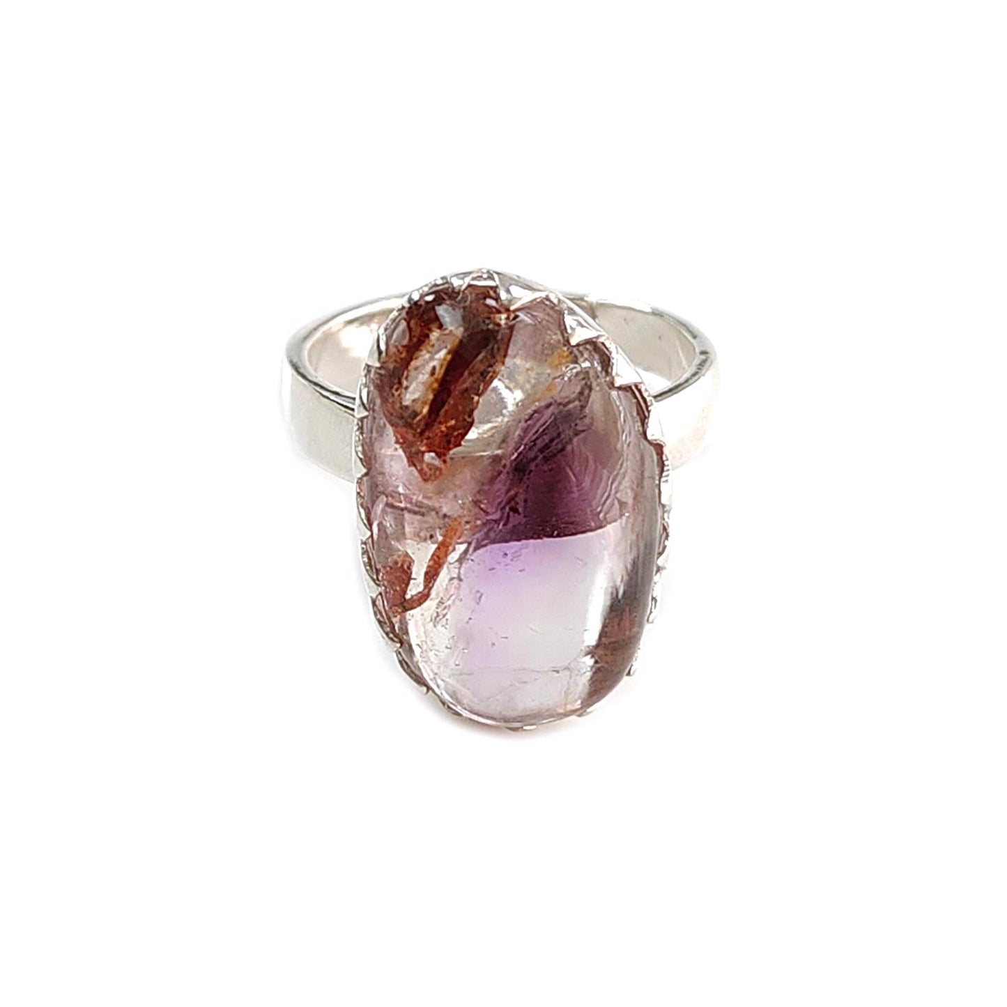 Amethyst Plain Silver Ring: 6.38gms Natural Untreated Super Seven Amethyst Fancy Shape Plain 925 Sterling Silver Bezel Set Adjustable Ring