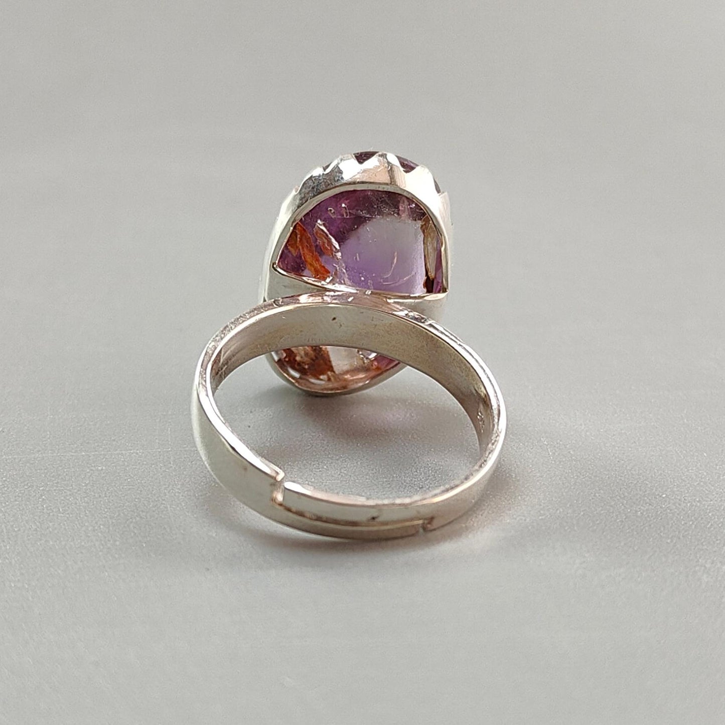 Amethyst Plain Silver Ring: 6.38gms Natural Untreated Super Seven Amethyst Fancy Shape Plain 925 Sterling Silver Bezel Set Adjustable Ring