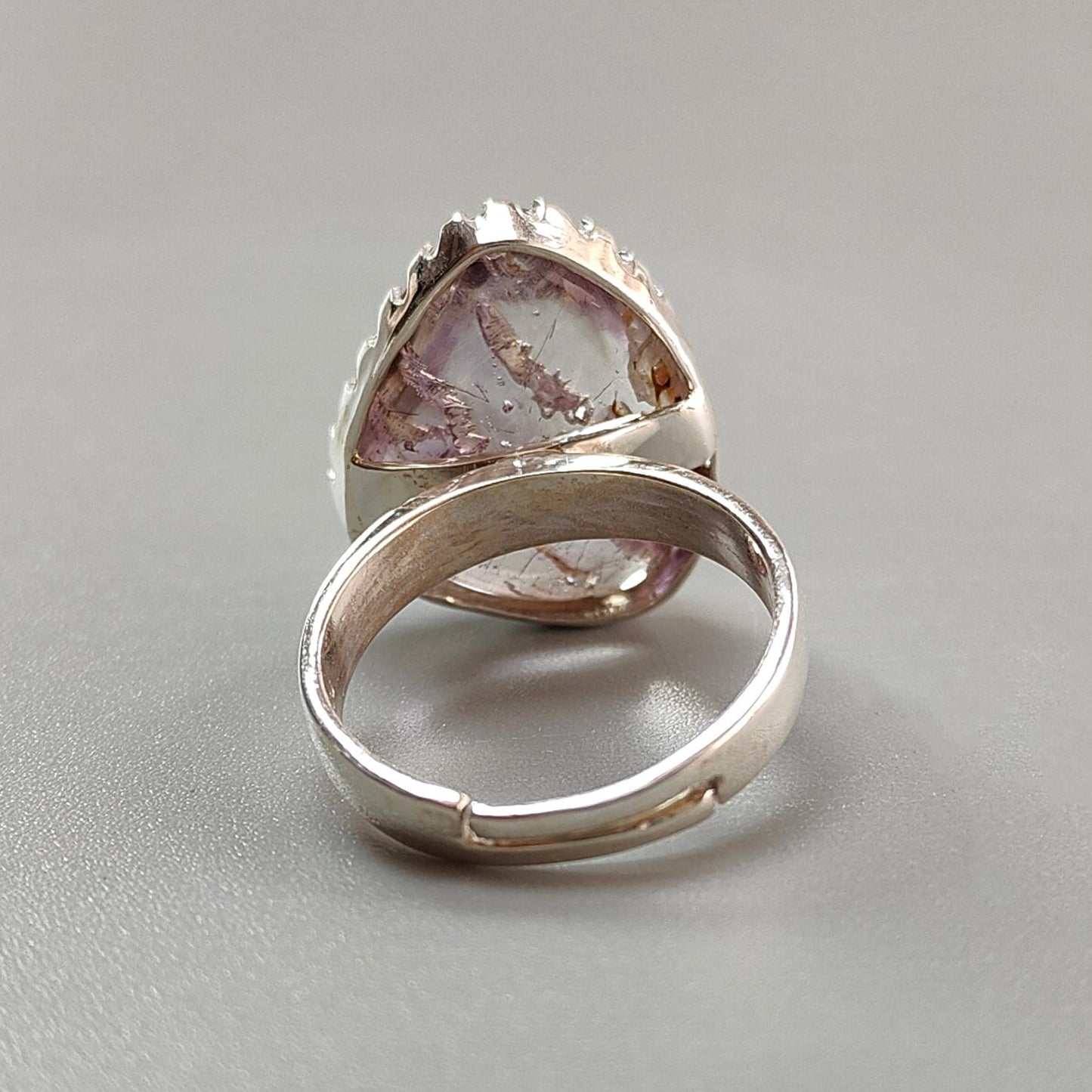 Amethyst Plain Silver Ring: 6.77gms Natural Untreated Super Seven Amethyst Fancy Shape Plain 925 Sterling Silver Bezel Set Adjustable Ring