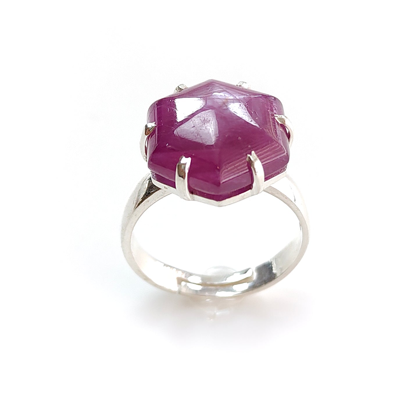 Ruby Cabochon Sugar Loaf Ring: 6.11gms Natural Untreated Sheen Ruby Cabochon 925 Sterling Silver Prong Set Adjustable Ring