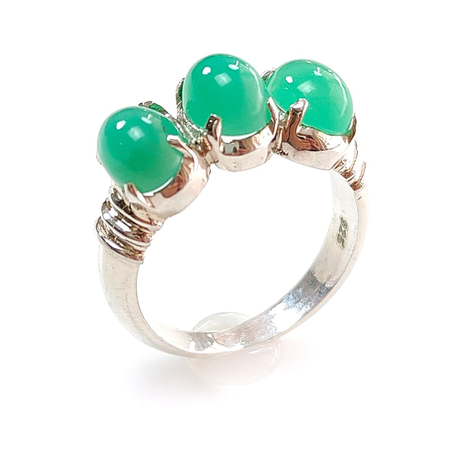 Green Chrysoprase Cabochon Silver Ring: 5.22gms Natural Untreated Chrysoprase Oval Shape Plain 925 Sterling Silver Prong Set Ring 8 US