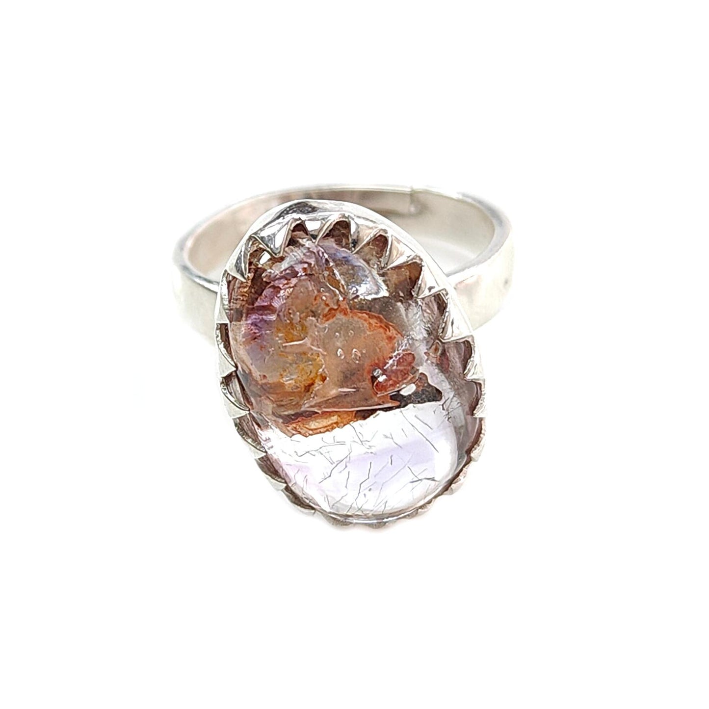 Amethyst Plain Silver Ring: 5.80gms Natural Untreated Super Seven Amethyst Fancy Shape Plain 925 Sterling Silver Bezel Set Adjustable Ring