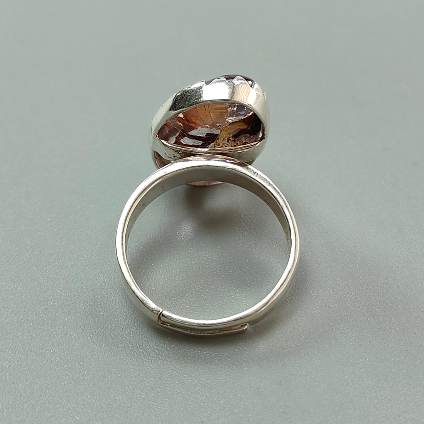 Amethyst Plain Silver Ring: 5.80gms Natural Untreated Super Seven Amethyst Fancy Shape Plain 925 Sterling Silver Bezel Set Adjustable Ring