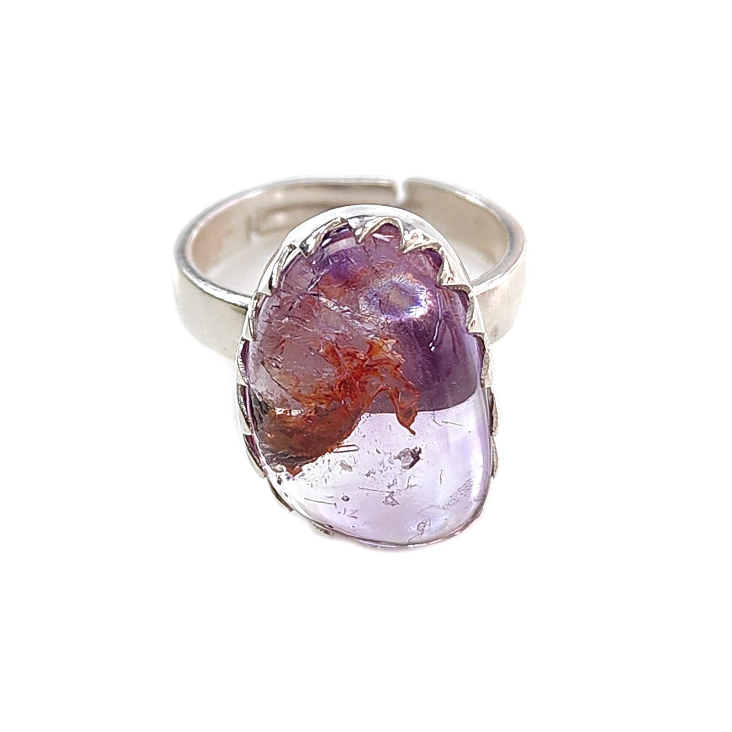 Amethyst Plain Silver Ring: 6.00gms Natural Untreated Super Seven Amethyst Fancy Shape Plain 925 Sterling Silver Bezel Set Adjustable Ring