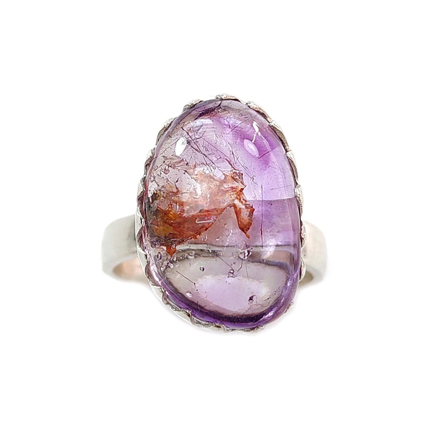 Amethyst Plain Silver Ring: 6.00gms Natural Untreated Super Seven Amethyst Fancy Shape Plain 925 Sterling Silver Bezel Set Adjustable Ring